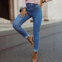Women's Jean Denim Jeans 2023 Fashion Skinny Jean's Street Pants Zipper Straight Leg Dark Blue Pencil 230422