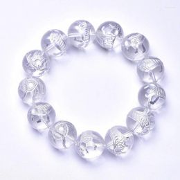 Strand Wholesale White Natural Crystal Bracelets Carved Tger 16mm Round Buddha Beads For Men Women Single Fashion Jewelry