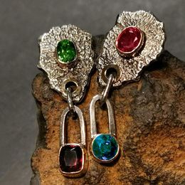 Dangle Earrings & Chandelier Creative Retro Design Colorful Crystal Women Ethnic Jewelry Antique Metal Red Green Blue Stone EarringsDangle