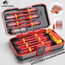 Tool Box 1PC15PCS 380V13PCS 1000V Changeable Insulated Screwdriver Set And Magnetic Slotted Bits Repair Electrician Tools 231122