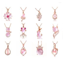 Pendant Necklaces Fashion Women For Making Jewellery Diy Pink Opal Fit Chains Necklace Rose Gold Colour Accessories Wholesale Without Chain