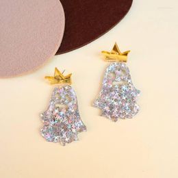 Dangle Earrings Cute Crown Shiny Ghost Acrylic For Women Halloweeen Mirror Surface Glitter Fashion Jewellery Party