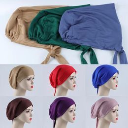 Scarves Solid Color Adjustable Headscarf Modal Surface Satin Chiffon Lining National Headband Hijab Undercap Jersey For Women