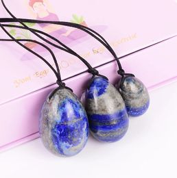 3PC Set Drilled Egg Yoni Gift Box Natural Lapis Lazuli Stone Massage Yoni Ball Kegel Exercise Tool Pelvic Floor Muscle Vaginal Massager