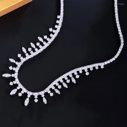 Chains ThreeGraces Brilliant Cubic Zirconia Silver Color Luxury Bridal Wedding Necklace For Women Fashion Party Costume Jewelry PN205