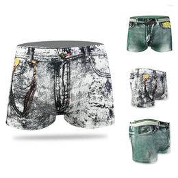 Underpants Men's Denim Shorts 3d Printed Boxer Underwear Men Sexy Dollar Pocket Panties Cotton Soft Comfortable Cueca Masculina