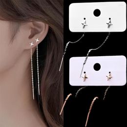 Dangle Earrings S925 Silver Needle Star Line Earring For Women Tassel Long Chain Beads Piercing Asymmetry Ear Jewelry