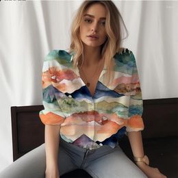 Women's Blouses Ladies Shirt Forest Valley 3D Printing Ink Painting Style Shirts Fashionable Loose Lady