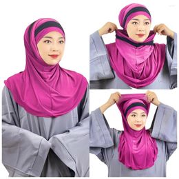 Ethnic Clothing Amira Hijab Women Islamic Head Scarves 2 In 1 Scarf Khimar Two Piece Muslim Hijabs Tube Hat Striped Shawl Jersey Turbans