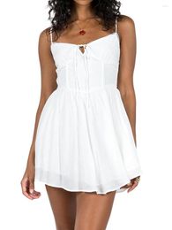 Casual Dresses Women's Corset Mini Dress Spaghetti Strap Tie-up Front Solid Color Flowy A-Line