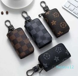 Leather Bag Keychains Car Keys Holder Key Rings Black Plaid Brown Flower Pouches Pendant Keyrings Charms for Men Women Gifts