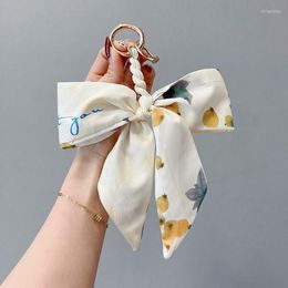 Keychains Fashion Scarves Key Holder Ribbon Bowknot Women Bag Charm Pendant Keychain Creative Silk Scarf Ring