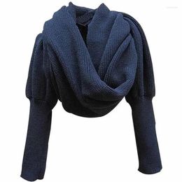 Scarves Fashion Winter Warm Solid Colour Knitted Wrap Scarf Crochet Thick Shawl Cape With Sleeve For Women And Men Leeves