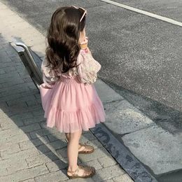 Clothing Sets Girls Summer Cute Bubble Sleeve Floral Shirt Short Top Mesh Suspender Skirt Two-piece Fashion Clothes