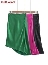 Skirts 3 Colours Women s High Waist Single Breasted Side Slit Irregular Hem Satin Midi LUJIA ALAN P3398 231123