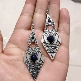 Dangle Earrings Ethnic Carving Tassel Tribe Retro Pendant Jewelry Bohemian Big Long Chain Blue Bead Drop For Women