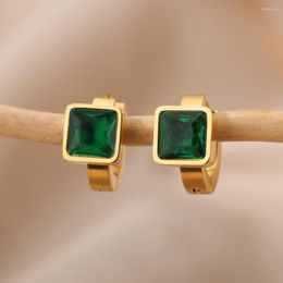 Hoop Earrings Green For Women Stainless Steel Gold Plated Vintage Square Round Trendy Korean Jewellery 2023 Party Gifts
