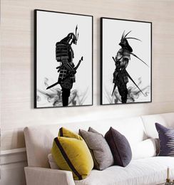 Oriental Japanese Samurai Splatter Art Painting Black White Japanese Warrior Canvas Poster Wall Mural for Living Room Home Decor3290995