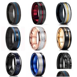 Band Rings Fashion 8Mm Tungsten Carbide Ring Black Celtic Dragon Blue Carbon Fibre Men Wedding Drop Delivery Jewellery Otn1T