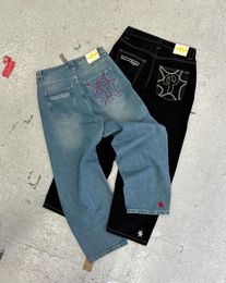 Jeans da donna Tendenza high street Jeans americani retrò Y2K con motivo stampato a lettere per uomo e donna pantaloni larghi dritti larghi casual 230422