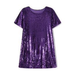 Basic Casual Dresses Puloru Sparkle Sequins Summer TShirts Dress Womens Short Sleeve Crew Neck Loose Mini Street Daily Party 231123
