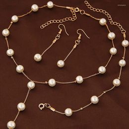 Necklace Earrings Set Wedding Jewellery Imitation Pearl Simple Matching Bracelet Earring For Women Engagement Party Accessories