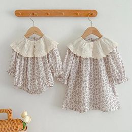 Girl Dresses Autumn Baby Girls Clothes Toddler Rompers Lace Collar Princess Dress Long Sleeves Bodysuit Sister Clothing
