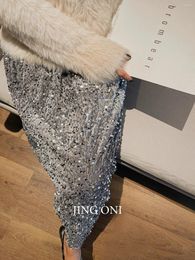 Skirts Sequin Dress Y2k Woman Clothing 2023 Autumn Korean Style Fashion Vintage High Waist Tulle Long Elegant Wrap Sexy Gothic