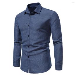Men's Dress Shirts Stylish Plaid Shirt Long Sleeve Button Blouse Lapel Casual Top Autumn Spring Style Black White Navy Pink