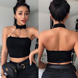 Women's Tanks Vintage 90s Tank Tops Women Summer Punk Style Black Halter Top E-girl Sexy Backless Y2K Fashion Cami Buckle Indie Sleevess