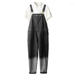 Men's Jeans Men Loose Gray Black Denim Bib Overalls Pockets Cargo Casual Working Coveralls Dungarees Suspenders Jumpsuits