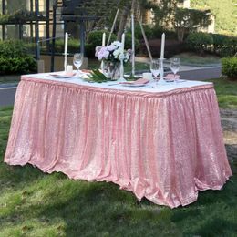 Table Skirt Pink Glitter Sequin For Round / Rectangle Square Tablecloth Wedding Christmas Party Decor