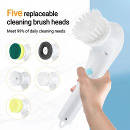 Vacuums Electric Spin Scrubber Shower Bathroom Kitchen Cleaning Brush with 5 Heads Handheld Cordless Portable Tools 231123