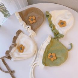 Berets 2023 Spring Autumn Baby Hats Handmade Wool Ear Knitting Monolayer Lotus Leaf Yarn Warmer Caps Kids Unisex