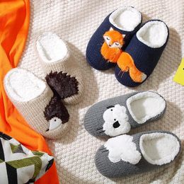 Slippers Couple Home Cotton Shoes Winter Woollen Knitted Plush Slippers Women Men Soft Warm Slippers Indoor Cute Cartoon Animal Slippers 231123
