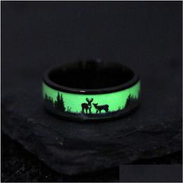 Band Rings Glow In The Dark Christmas Rings Black Reindeer Ring Band For Men Womens Fashion Jewellery Xmas Gift Will And Drop Delivery J Dh7Fq