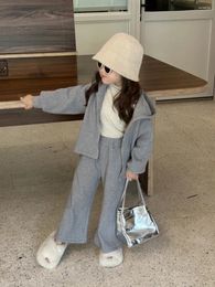 Clothing Sets Two Pieces Autumn Baby Girls Streetwears Grey Zipper Hoodies Coats Cardigans Loose Wide Leg Pants