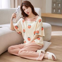 Women's Sleepwear Est M-5XL Women Pyjamas Set Summer Knited Cotton Leisure Short Tops Long Pants Pijamas Female Pyjamas