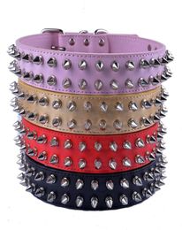 Personalised Spiked Dog Collar Large Gold Black Red Pink Pu Leather Collars For Big Dogs Pet Products Dog Collars Leads7857190