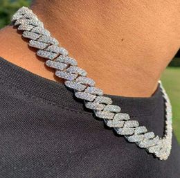 Designer Necklace 18mm Iced Cuban Link mens gold chain Prong Chain Necklace 14K White Gold Plated 2 Row Diamond Cubic Zirconia Jewelry 16inch-24inch Cuban1249