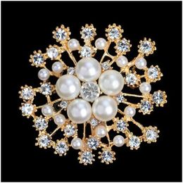 Pins Brooches Crystal Snowflake Brooch Pins Diamond Pearl Cor Scarf Dress Suit Buckle For Women Fashion Jewelry Drop Delivery Dhsgd