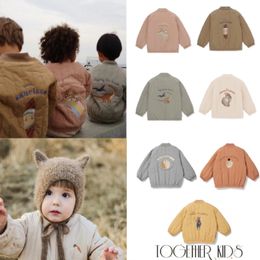 Down Coat INS Baby Boys Cartoon Cotton Outwear Kids Winter Clothes Toddler Girl Lambswool Konges Slojd Jacket Embroidery Coat Flight Suit 231108