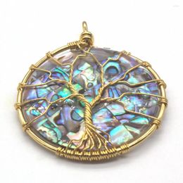 Pendant Necklaces 100-Unique 1 Pcs Light Yellow Gold Color Wire Wrapped Abalone Shell Round For Party Gift Fashion Jewelry