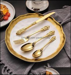 Dinnerware Sets Kitchen Dining Bar Home Garden 24PcsSet Luxury Sier Gold Cutlery Set Flatware Tableware Dhrsp6008975