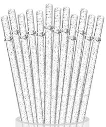 Drinking Straws Reusable Clear Plastic Glitter 11 Long Hard Tumbler Replacement For 20 Oz 30 Rtic Mason Jars With Cleaning Brush1080595