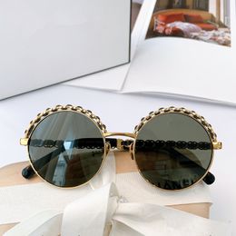 2024nuovi occhiali da sole rotondi retrò-vintage UV400 catena di metallo Pu tessitura Exqusite Lady Bigrim occhiali sfumati 4q265 53-21-145 modello di moda occhiali design completo