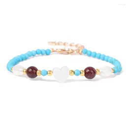 Strand Heart Shape White Shell Pearl Charm Bracelets Blue Howlites Natural Stone Tourmalines Women Men Gifts