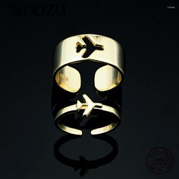 Cluster Rings WOOZU 925 Sterling Silver French Punk Double Layer Aircraft Open Finger For Women European Rock Party Hip Hop Men Jewellery