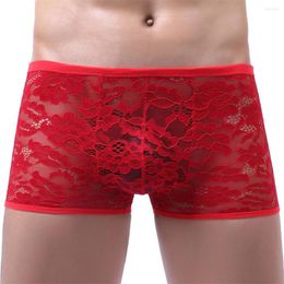 Underpants Sexy Brief Men Sheer See Through Boxer Underwear Lace Shorts Fashion Gays Clothes Sissy Panties Inmitate Lingerie