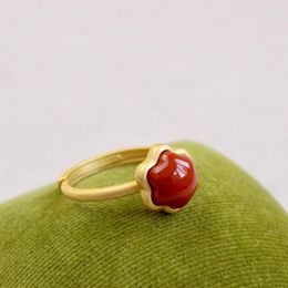 Cluster Rings NATURAL SOUTH RED AGATE JADE RING WITH 925 STERLING SILVER FOR WOMEN 18K GOLD JADEITE Jewellery